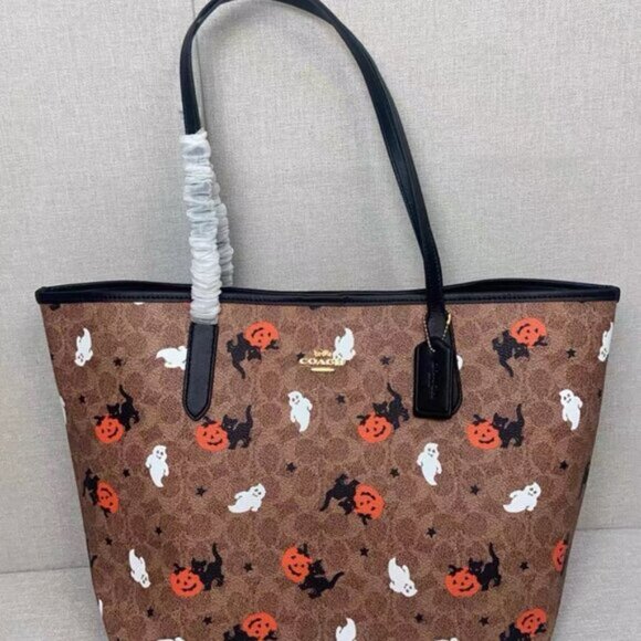 Coach City Tote In Signature Canvas With Halloween Print CW450 - Picture 1 of 5
